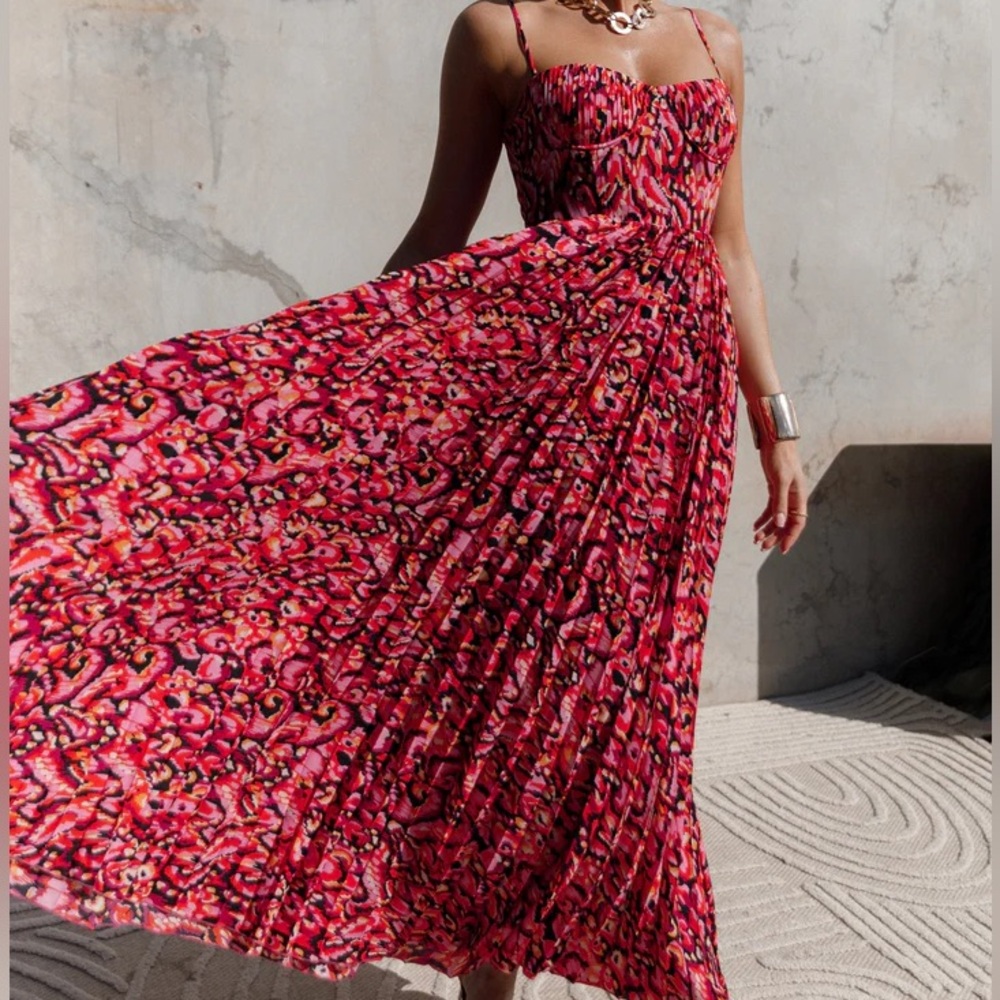Petal & Pup Achanti Pleated Maxi Dress in Pink Multi